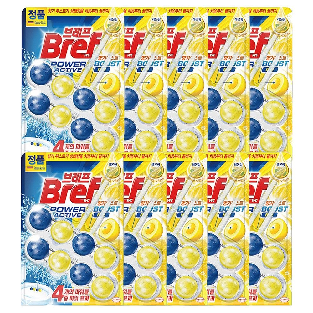 헨켈 브레프 거치식 변기세정제 파워액티브 스파클링 레몬향 50g(2입)x10개 변기 냄새 물때 오염방지