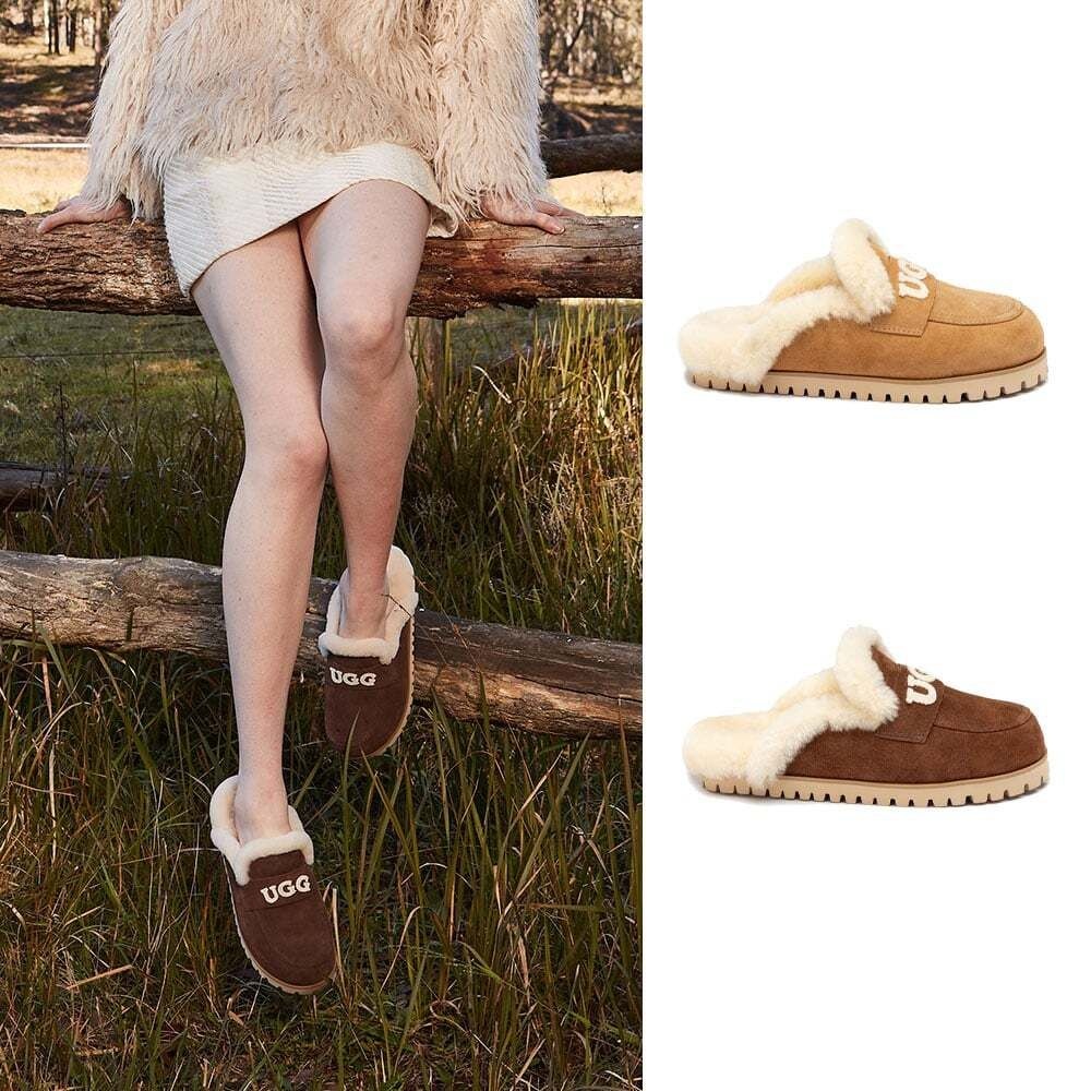 [무료배송] 호주정품 오즈웨어 프리야 니트 로고 시어링 슬리퍼 (굽 3.5cm) OZWEAR UGG OB982