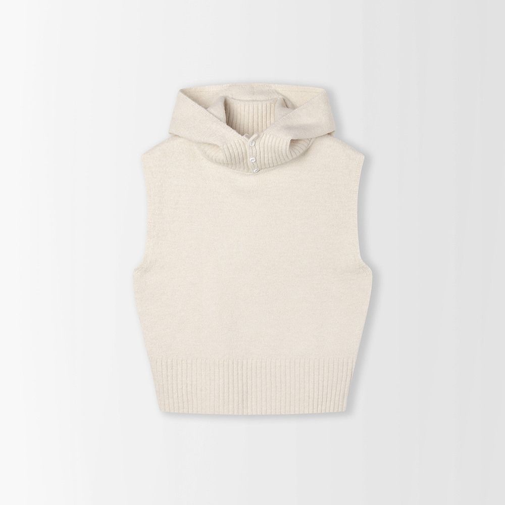 플레이블  단추 하이넥 후드 베스트_PC6SV502