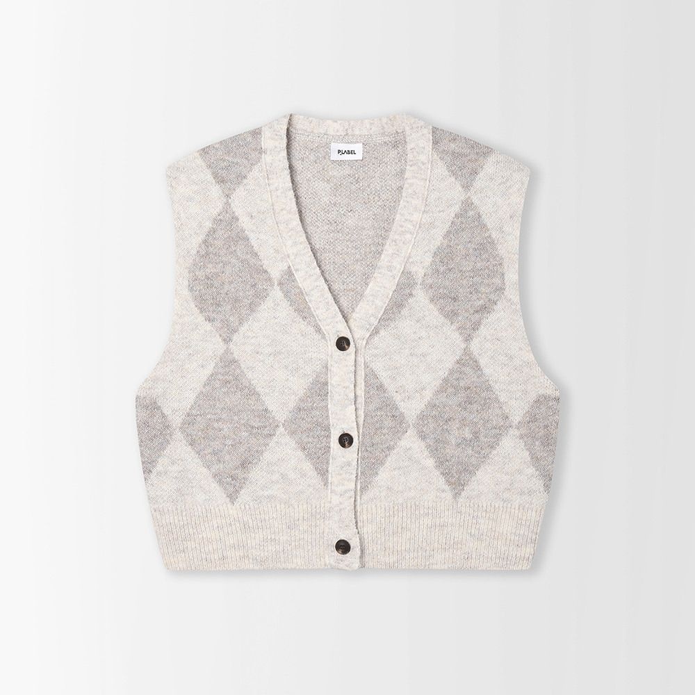 플레이블  브이넥 아가일 베스트_PC6SV501