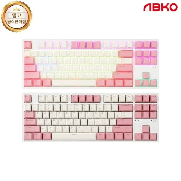 ABKO 유선 무접점 미니키보드, KN01C RGB PBT, 45G 핑크 USB