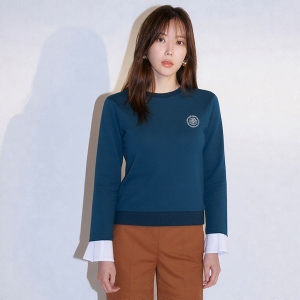 씨 [하프클럽]네이비 배색커프스 자수 스웨트 셔츠 SHIBX2816