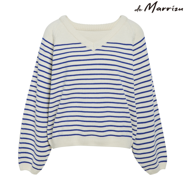 [드마리쥬] 브이넥 스트라이프단가라 루즈핏니트(DE3B2PO03)