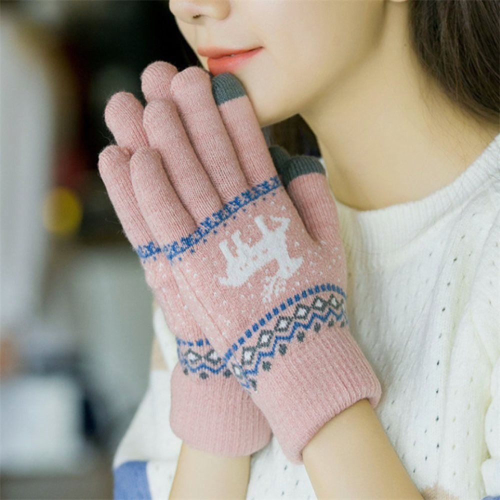 유쎌몰 루돌프 기모 터치 니트장갑(핑크) 터치장갑 겨울니트장갑
