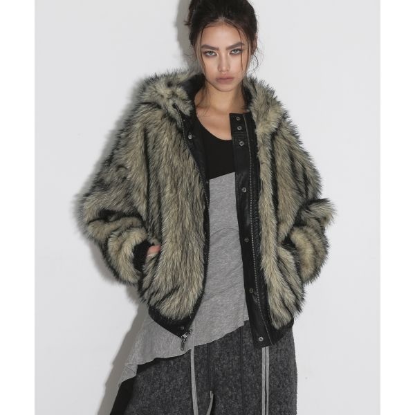 샌드 RIC 점퍼 자켓 재킷 바람막이 [1월 22일 배송] REVERSIBLE FUR LEATHER JUMPER 블랙 라이트 옐로우