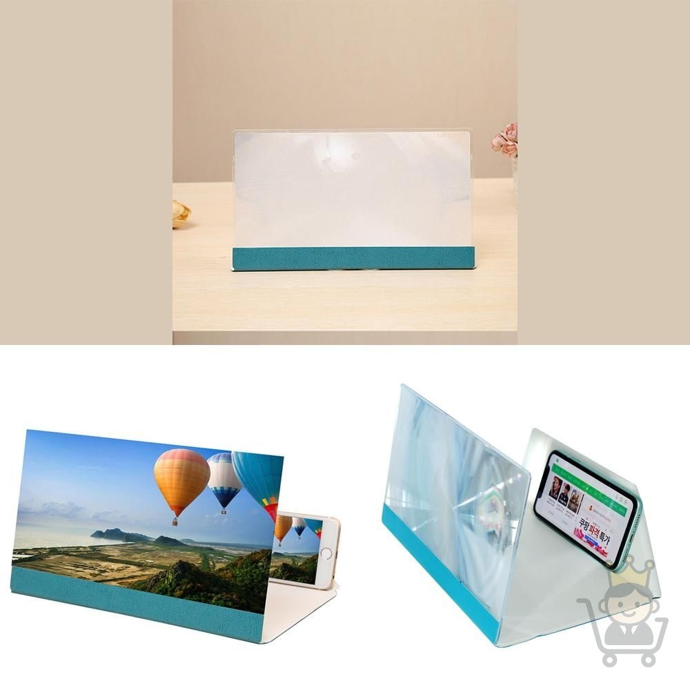 마켓보스 가죽커버 4배 스마트폰 확대스크린 25X12.5CM 블루 탁상용거치대 확대돋보기 영화감상