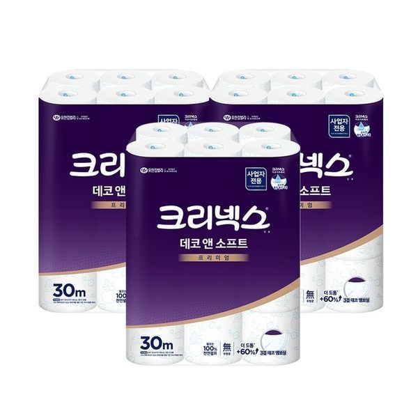 유한킴벌리 크리넥스 데코앤소프트 두루마리휴지 화장지 30m 24롤 3팩[34295552] 프리미엄 두루마리 휴지