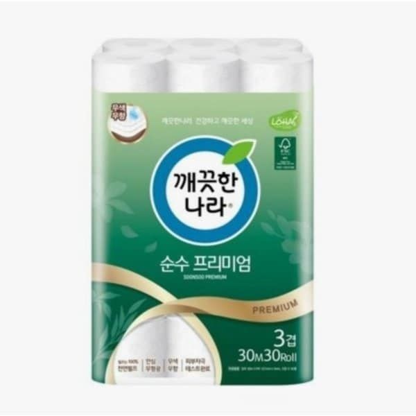 깨끗한나라 깨끗한나라 3겹 데코 순수 프리미엄 30m*30롤 두루마리 휴지