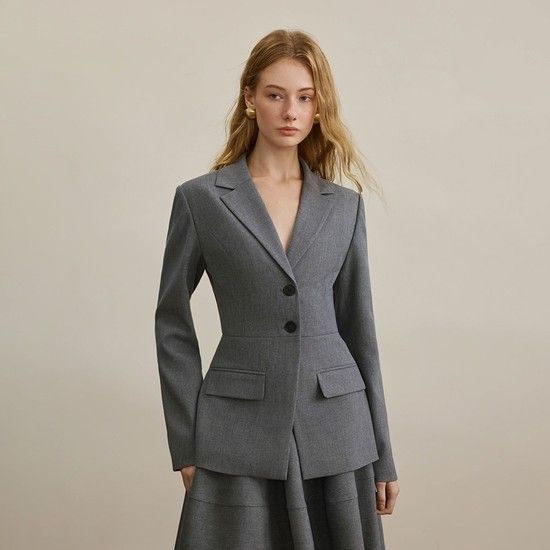 [11월27일 예약배송] YY_Autumn waist gray blazer