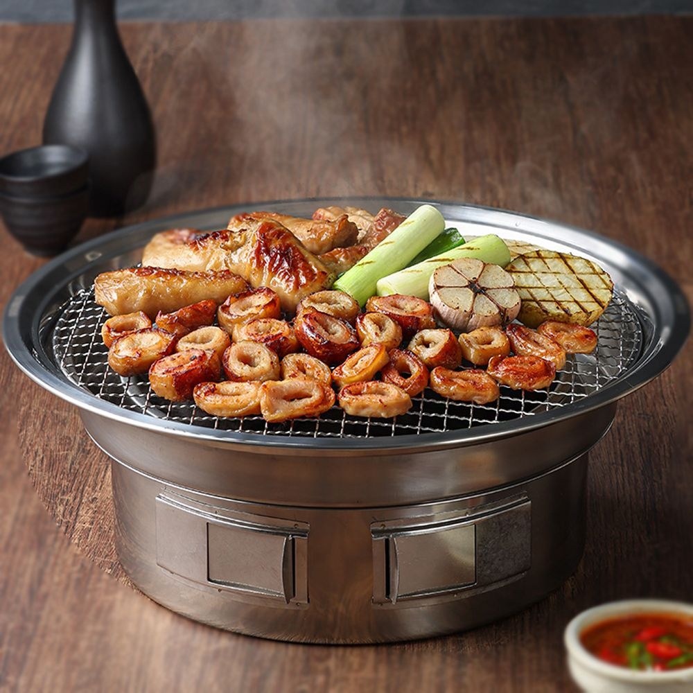 꾸버스 스텐 로스터 바베큐그릴 340 원형 숯불 화로 캠핑 휴대용 업소용 식당 막창 BBQ