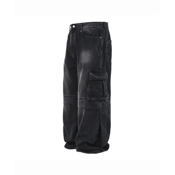 HIDDEN BEHIND SIDE CUT DENIM CARGO PANTS WASHED BLACK P00000FT 2830014