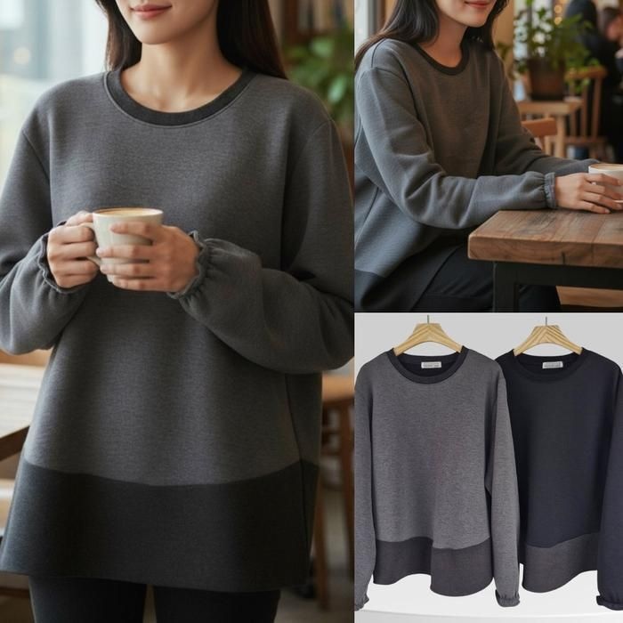 [패션플러스][강물처럼]위쉬몰 SM 밑배색손목주름티셔츠(V909H512) 빅사이즈 (44358844)