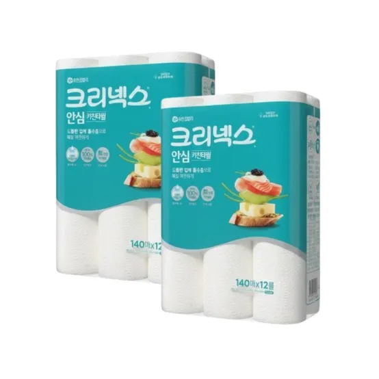 크리넥스 안심 클래식 키친타올 140매 12롤 x 2팩 총24롤