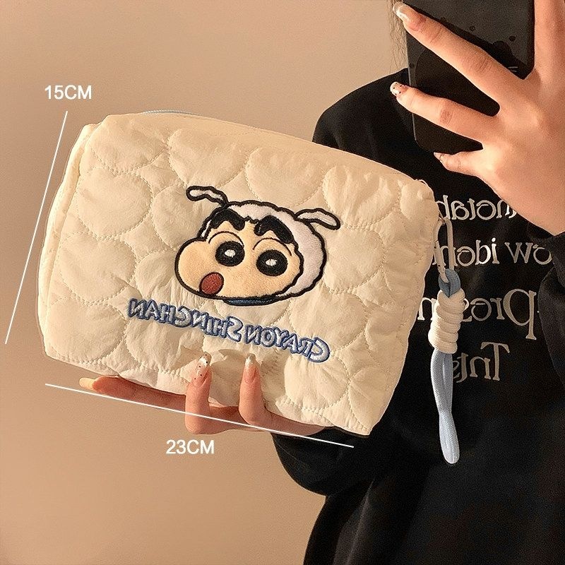 [해외] 귀여운 빈티지 짱구 흰둥이 캐릭터 대용량 여행용 세면 화장품 파우치