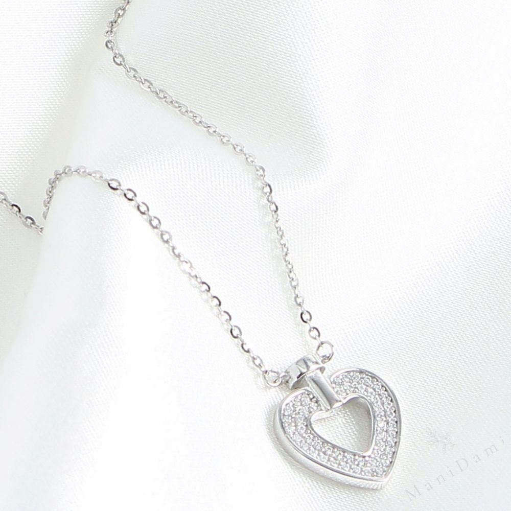 실버925 백금도금 유니크 하트 목걸이 목걸이선물 여자친구200일선물 은925목걸이