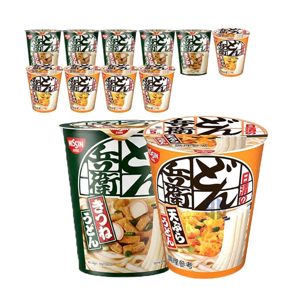 NISSIN FOODS CO LTD/(주)훼밀리인터내셔날 닛신 돈베이 키츠네 유부 우동 82g 6개+ 템푸라 우동 83g 6개(총12개) 일본 편의점 컵라면 일본 컵우동
