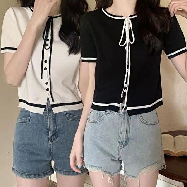 여성 반크롭 스타일 귀여운 디자인 여름 니트 가디건 (KYR-WE45680)