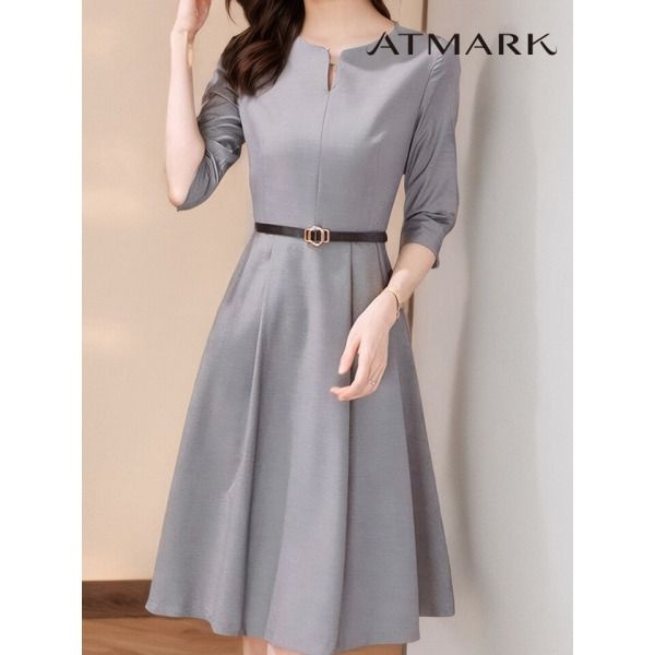 [앳마크(ATMARK)] [앳마크]ATMARK 7부넥트임플레어미디원피스 벨트SET_AA51OP040G