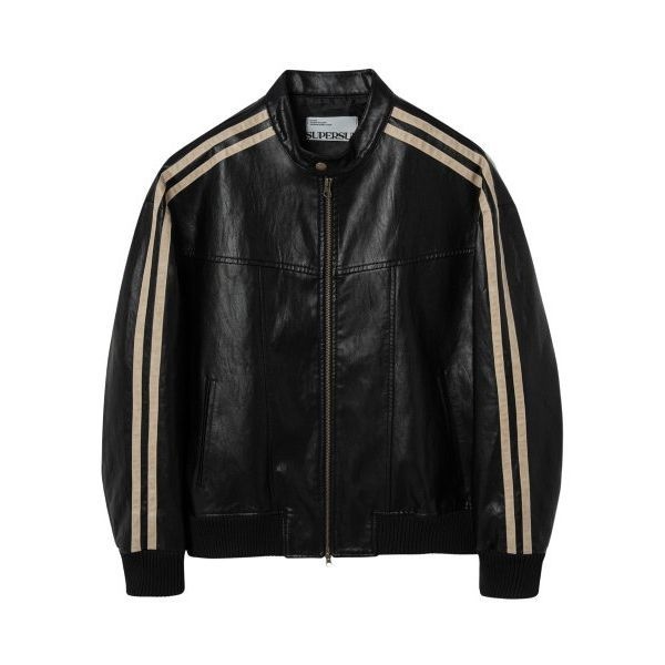 SUPERSUB SUPERSUB 2월 11일 배송 빈티지 트랙 바이커 레더 점퍼 블랙 412883