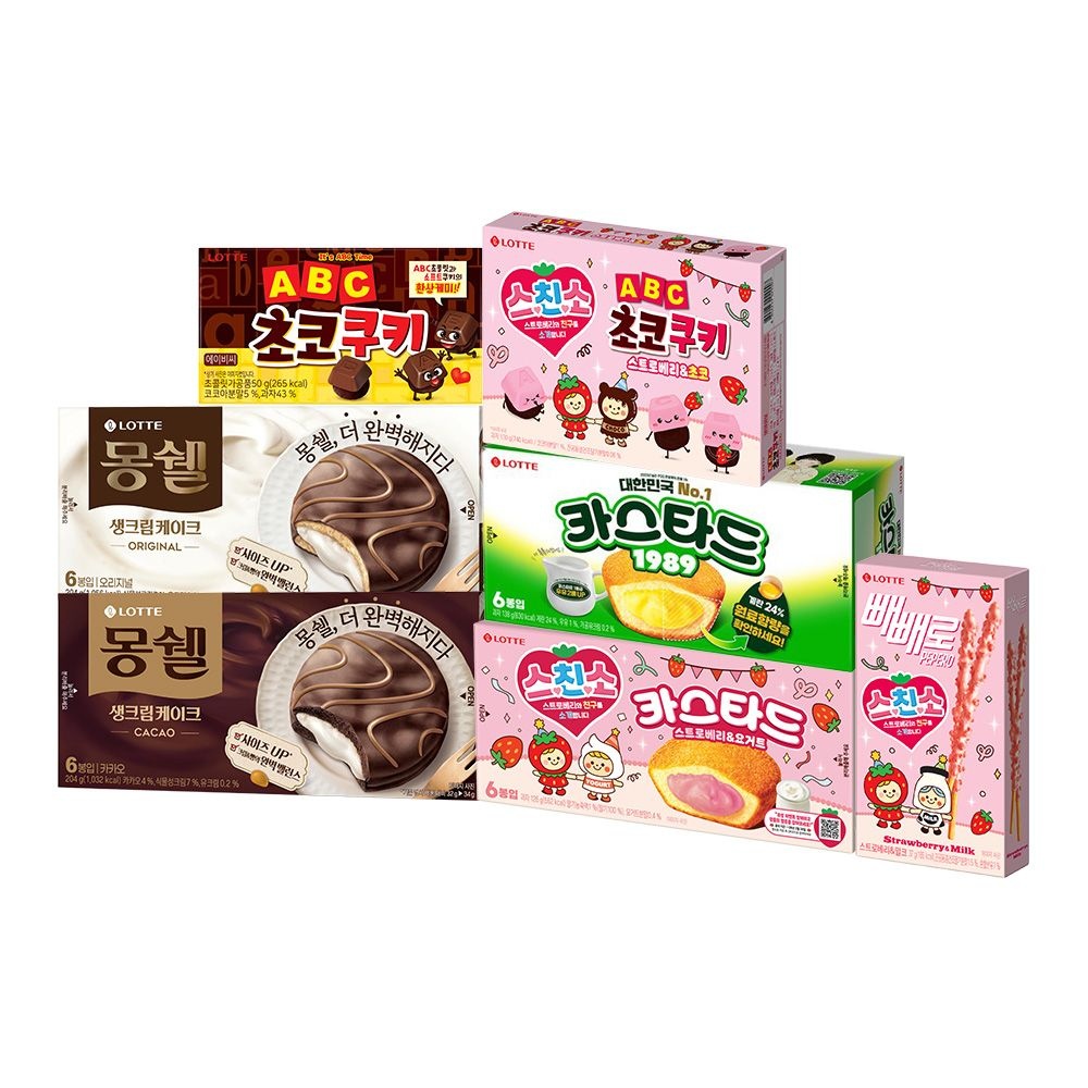 [롯데웰푸드]스트로베리&초코 간식 7종 2~8개 골라담기 ABC초코쿠키/빼빼로/카스타드/몽쉘 : 롯데ON