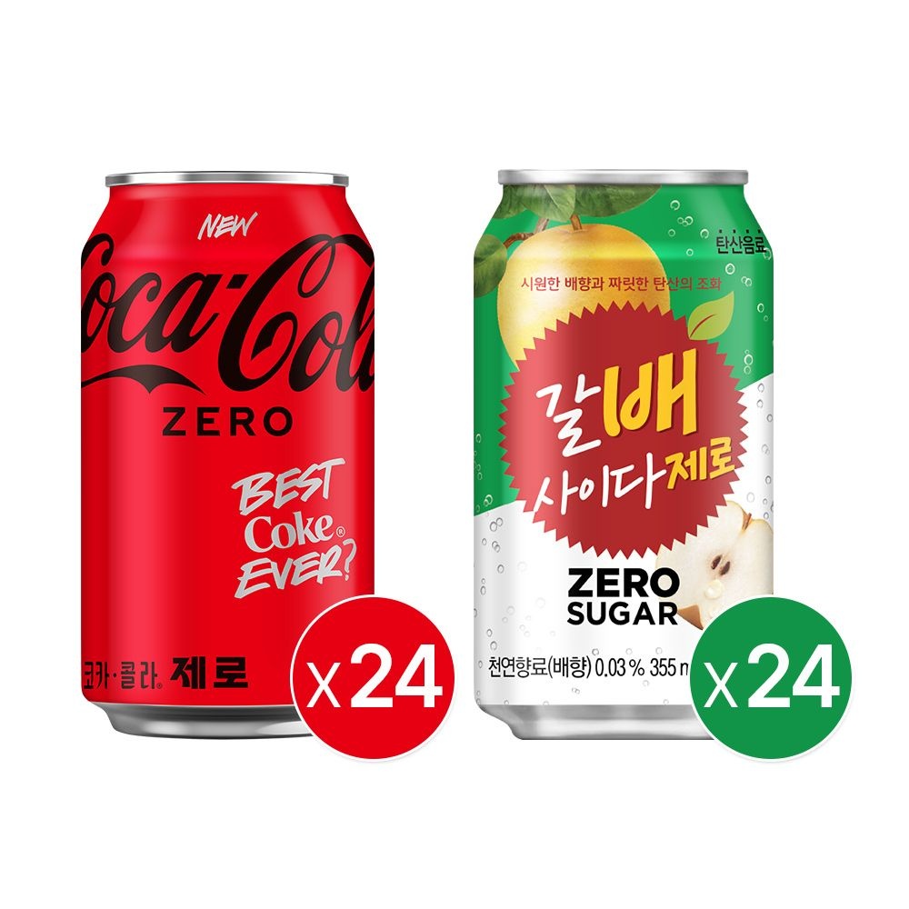 [코카콜라](본사직영) 코카콜라 제로 350ml캔 24개+갈배 사이다 제로 355캔 24개_분리배송 : 롯데ON