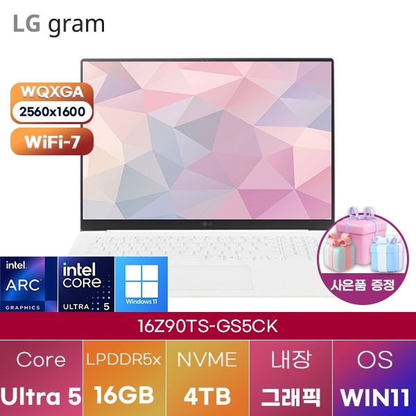 LG전자 LG 그램 프로16 16Z90TS-GS5CK Ultra5 Arc 130V 16GB 4TB WIN 11 HOME 인강용 대학생 노트북
