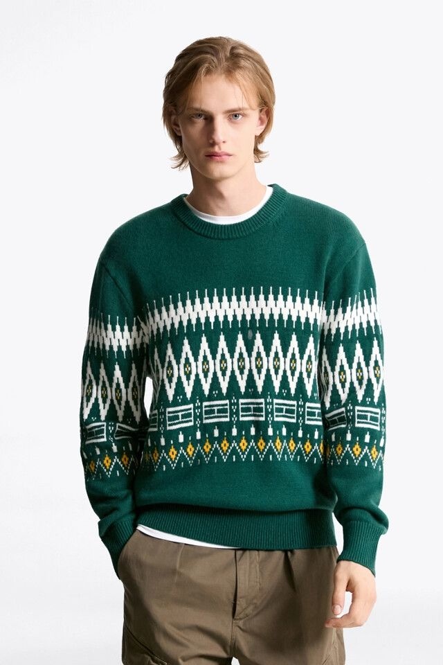 [롯데백화점] 타미힐피거 남성 페어아일 울 블렌드 크루넥 스웨터 T12F9KPO450MT1_0CG