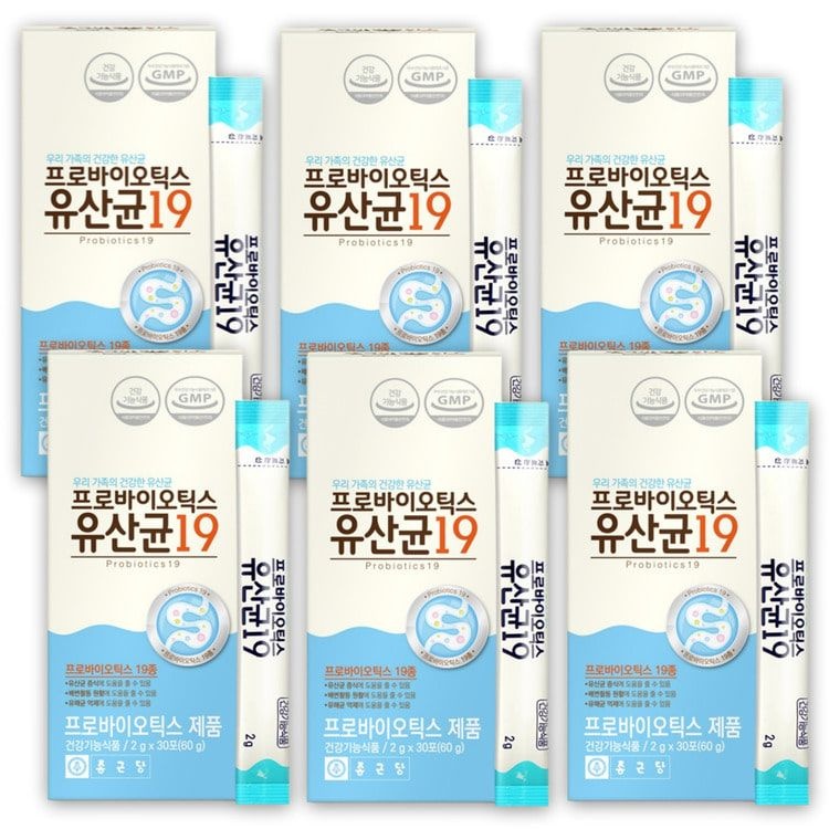 3+3종근당 유산균19 프로바이오틱스 분말 스틱형 30포X6개 총180포 프리바이오틱스