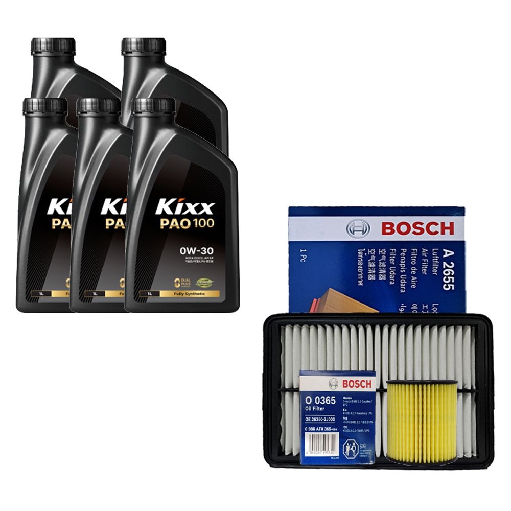 킥스 더뉴 코나 2.0 가솔린 킥스 PAO100 0W30 5L 엔진오일 보쉬 필터 세트