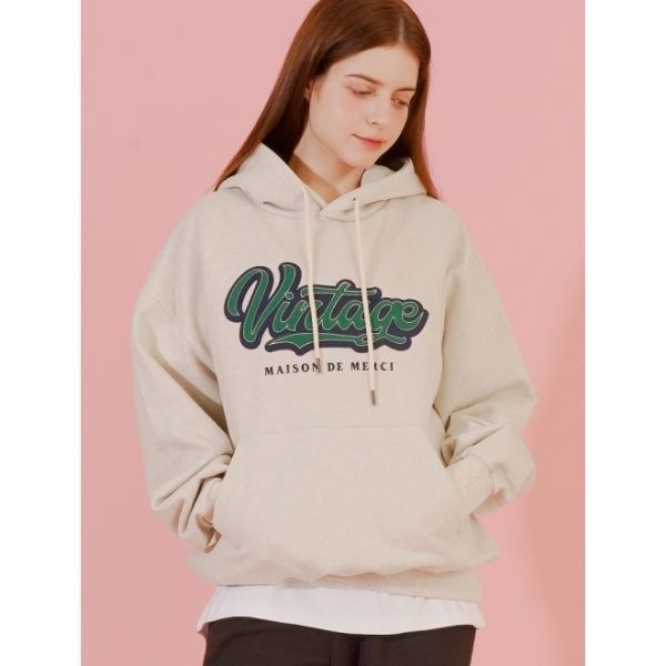 FABULOUS ARCHIVE UNISEX 빈티지 로고 자수 후디 오트밀(FCF1TS326M)