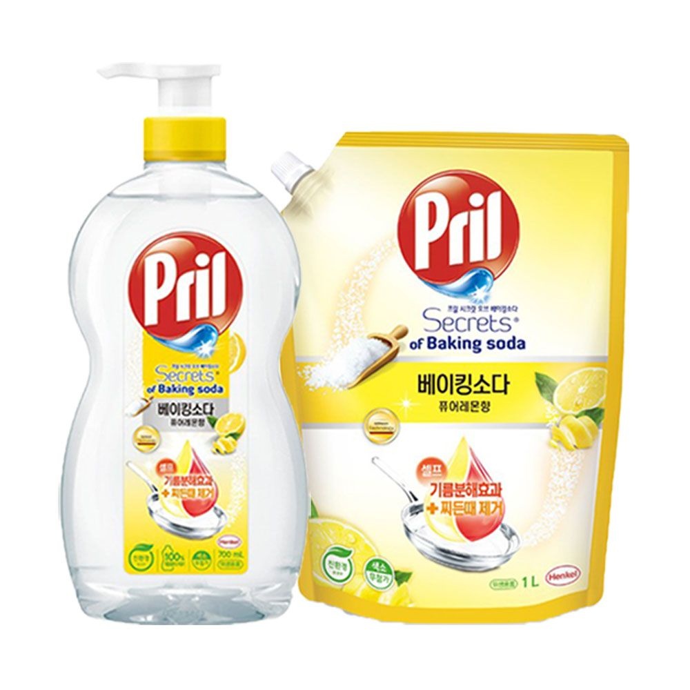 헨켈 프릴 베이킹소다 주방세제 - 퓨어레몬 향 700ml 용기X1개+1L 리필X1개 설거지 찌든때 세제