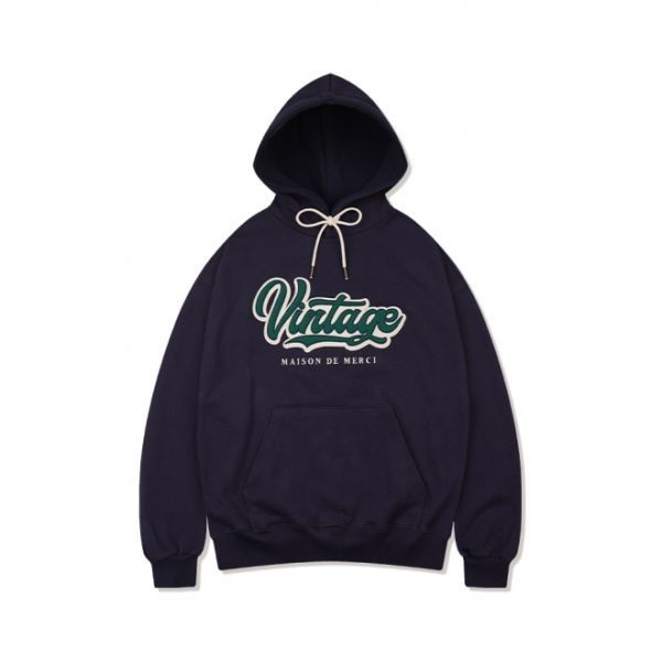 FABULOUS ARCHIVE UNISEX 빈티지 로고 자수 후디 네이비(FCF1TS326M)