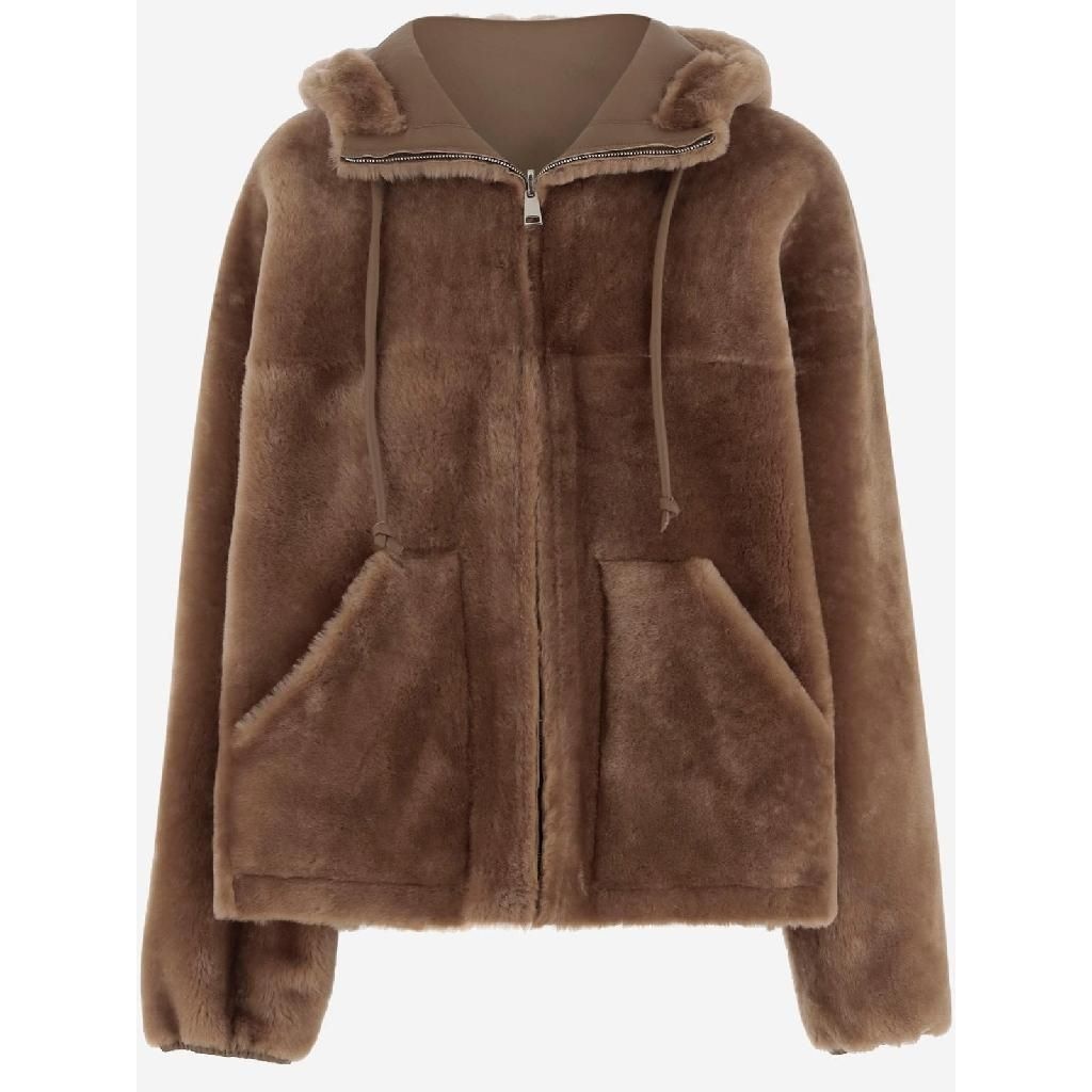 [해외] 블랑샤 25FW BLANCHA 브라운 Reversible Shearling 자켓 With Drawstring 후드 앤 Front 집 Closure In Fur 워먼 25069300MASTICE TP565688806