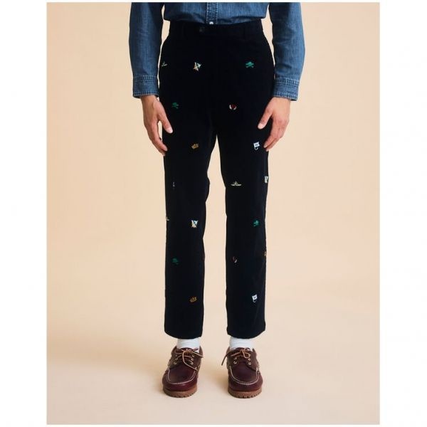 [헤지스] HAZZYS 남성 네이비 로잉클럽 올오버 자수 코듀로이 팬츠 HZPA3D051N2