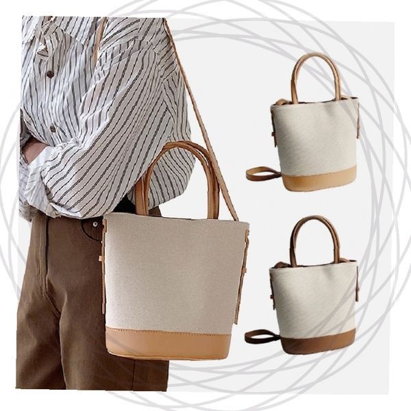 여성 버킷백 캔버스 가죽 배색 크로스백 숄더백 토트백 데일리 캐주얼 직장인 출근용