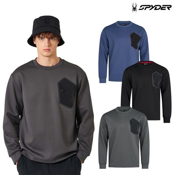<매장정품> SPYDER 스파이더 남성 체스트 우븐 포켓 맨투맨 티셔츠 SPKFCNRL302M 883432