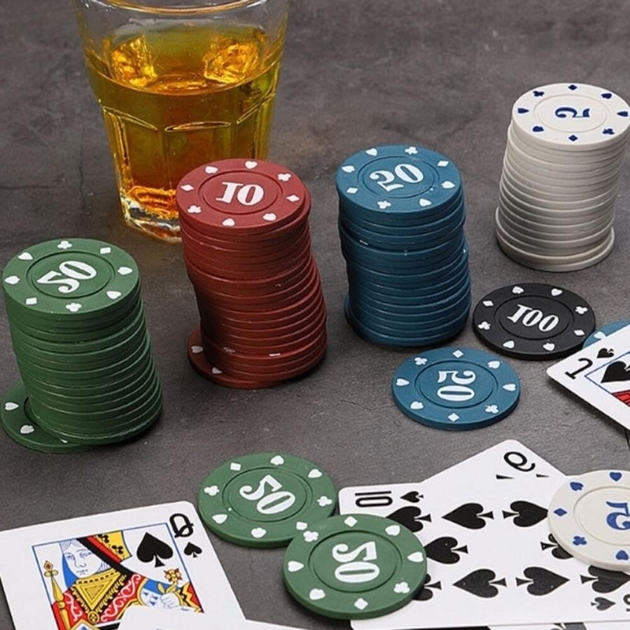[루네온OEM]카지노 숫자칩 홀덤칩 트럼프 포커카드 게임칩 세트 마카오 100P