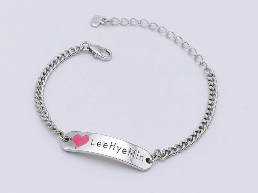 [주식회사 혼]미니골드 김천점 SILVER 하트네임플랫 베이비 팔찌 BNTM1009 미아방지 이름 전화번호 무료 각인