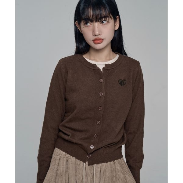 CHICKS MVK 하트 스티치 미니 브이넥 니트 브라운