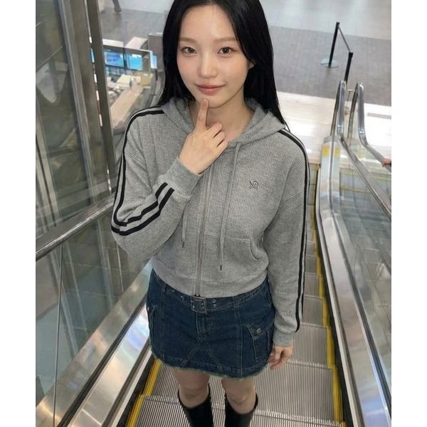 CHICKS 니팅 라이크 트랙 후드집업 멜란지