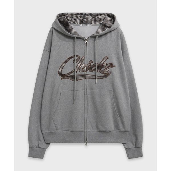 CHICKS 테일로고 아플리케 후드집업 멜란지