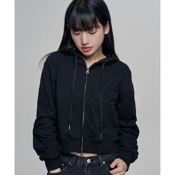 CHICKS 로이 크롭 후드집업 Black