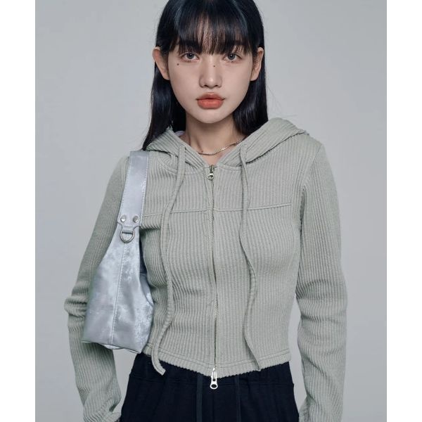 CHICKS 브로우 투웨이 후드 집업 Khaki gray