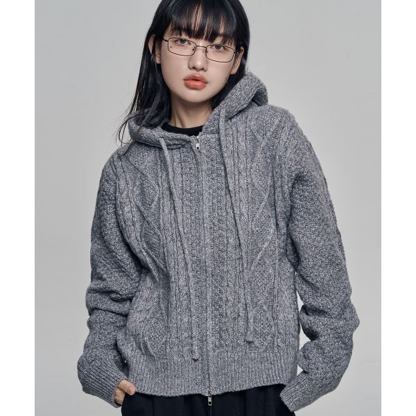 CHICKS 세이즈 케이블 후드집업 Melange