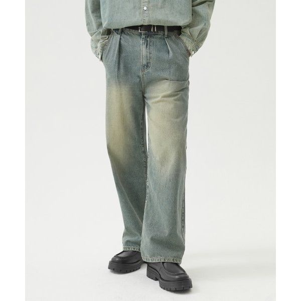 트릴리온 TRILLION 옐로우 워싱 리버스 턱 데님 팬츠 YELLOW BLUE TRFPT02YEB 120020