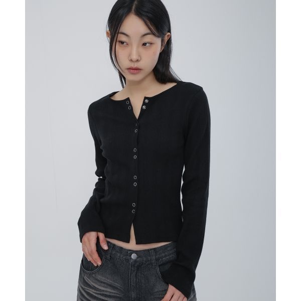 CHICKS 스냅 가디건 블랙