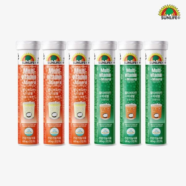 나우푸드 나우푸드 [하프클럽]썬라이프 발포비타민 멀티비타민+미네랄 오렌지 맛 20정 3병 + 오렌지 자몽 맛 20정 3병
