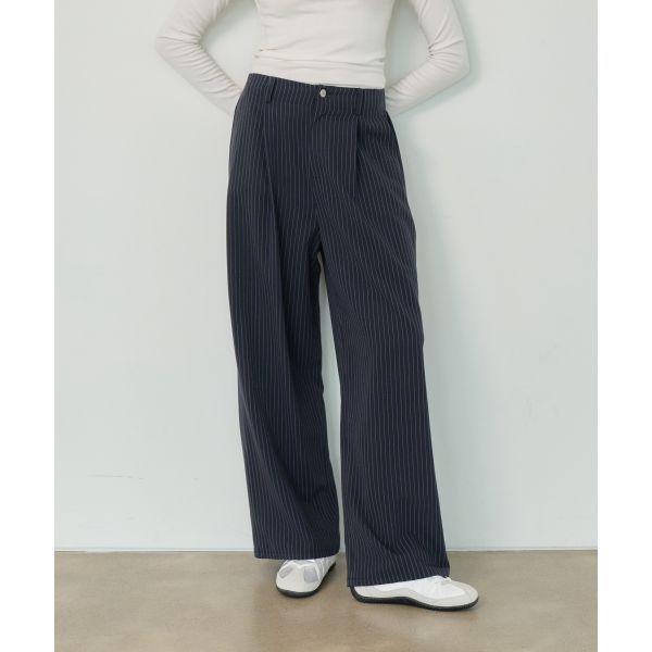 SALT AND CHOCOLATE 와이드 밴딩 슬랙스 스트라이프 네이비 4W241V001 323473