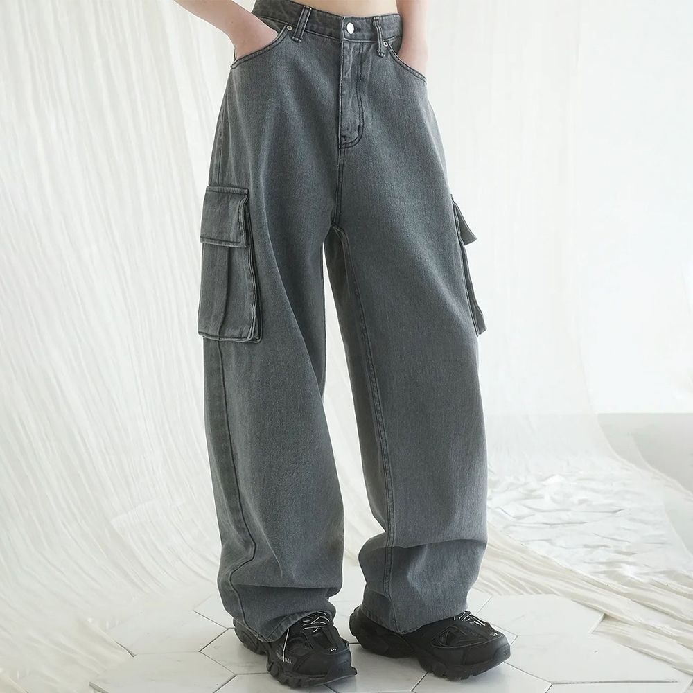 real wide cargo pants GREY