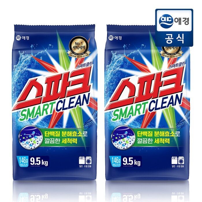 [롯데온] 스파크 스마트클린 분말 세탁세제 리필 9.5kg x 2개 (카드)